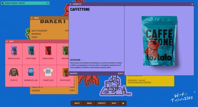 Split-pane product modal with OS-inspired windowing on tostato.cafe
