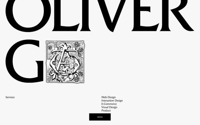 Oversized Serif with Woodcut Illustration on olivergareis.com