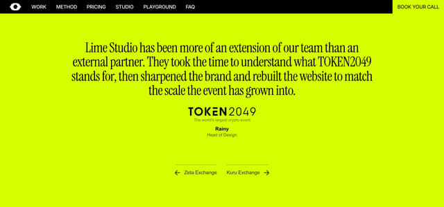 Lime Green Testimonial Block on limestud.io