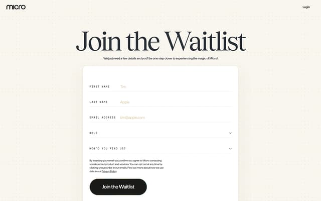 Editorial Waitlist Form with Ghost Inputs on micro.reformcollective.com