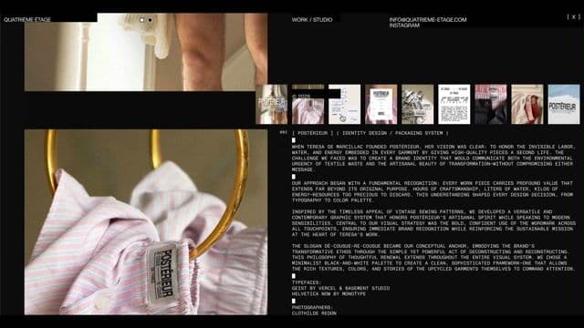 Split-screen case study with interactive image collage on quatriemeetage.studio