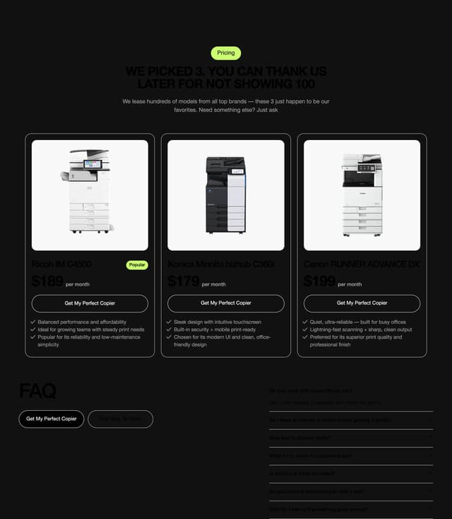 Dark Pricing Cards with Product Photography on quickcopies.com