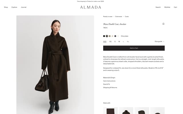 Editorial product detail page on almadalabel.com