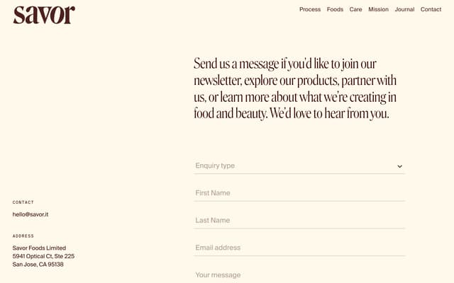 Ghost-Input Contact Form on savor.it