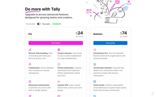 Grid-Based Pricing Cards on tally.so