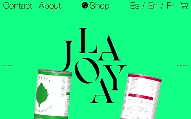 WebGL sheet transition that rises into a page of floating 3D cans on lajoya-foods.com