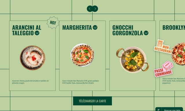 Geometric grid menu with outlined cards on triplettapizza.com