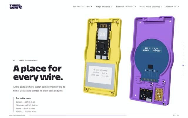 Wires route themselves pad to pin as rope physics on scroll on hervestudio.github.io