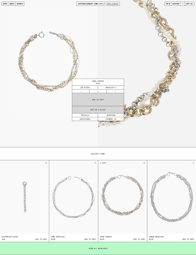 Product Detail — Floating Info Card on justineclenquet.com