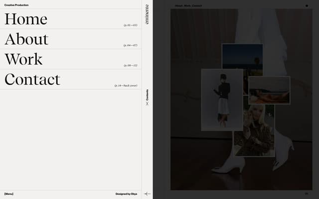 Editorial Contents Drawer Menu on eminente.art