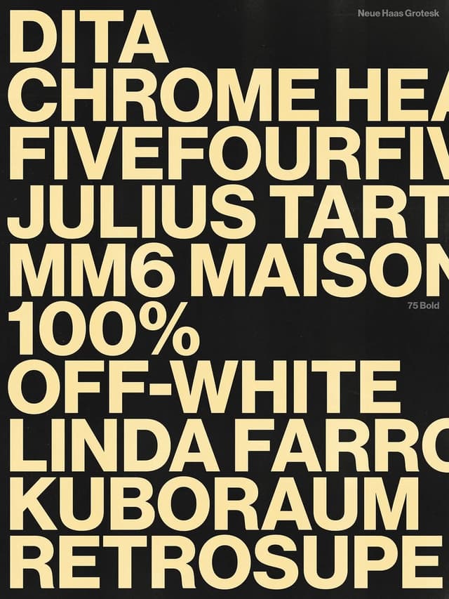 Typographic brand list with oversized Neue Haas Grotesk on instagram.com
