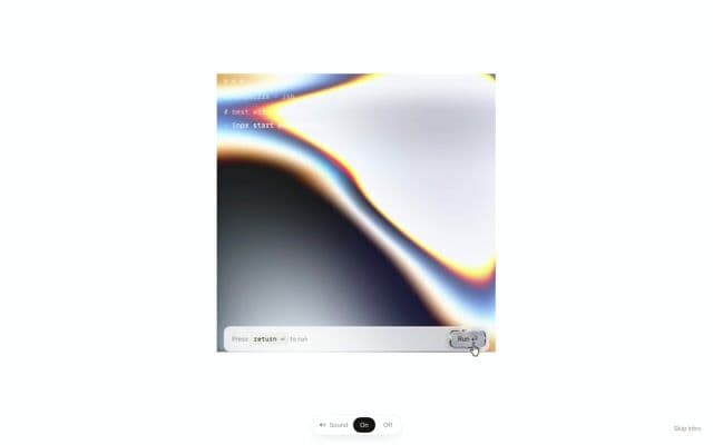 Liquid-metal terminal intro that melts into a chrome mascot on adamperlis.com