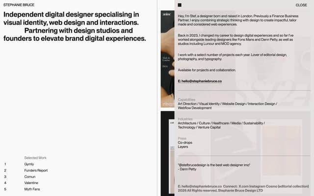 Slide-Out About Panel on stephaniebruce.co