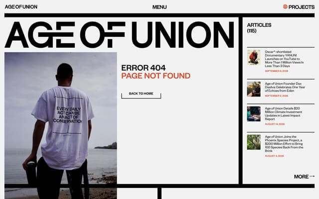 Editorial 404 with Content Integration on ageofunion.com