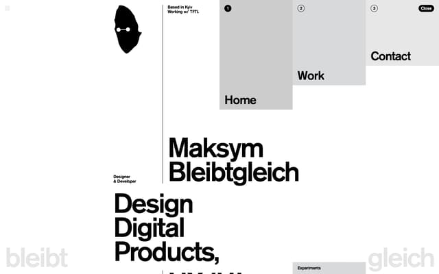 Stepped vertical nav overlay panels on bleibtgleich.dev