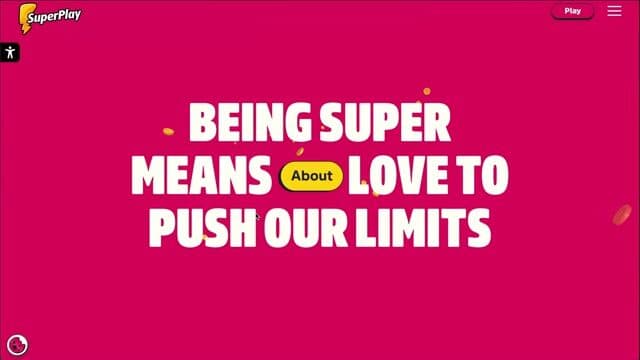 Kinetic typography with radial asset explosion on superplay.co