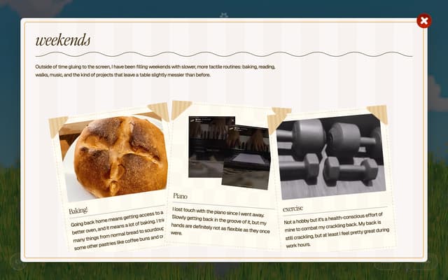 "Weekends" Section Modal on picnic.katherine-le.com