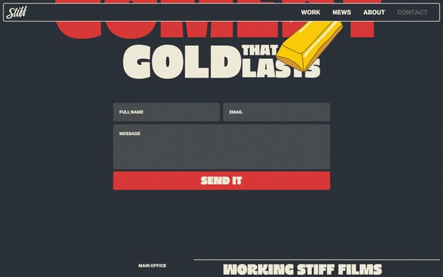Contact Form with Gold Bar Graphic on workingstifffilms.com