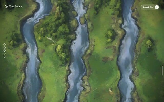 Diamond portal opens from a river map into rippling purple water on everswap.com