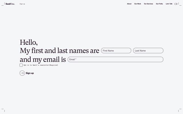 Mad Libs Style Sign-Up Form on swellinc.co
