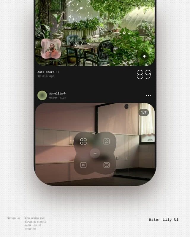 Radial glassmorphic menu with icon rotation on instagram.com
