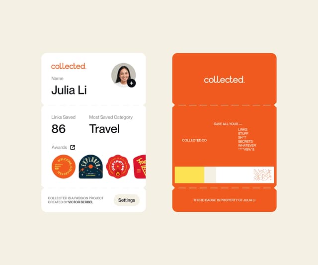 Ticket-inspired user profile card with perforated dividers on victorberbel.work