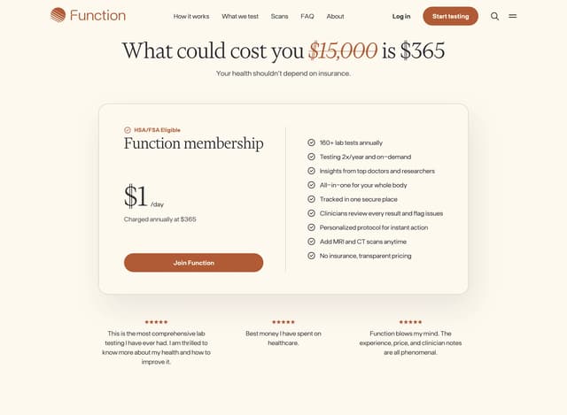 $365 vs $15,000 Pricing on functionhealth.com