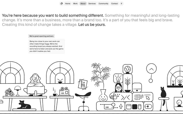 Illustrated value cards in scroll sequence on andhuman.co