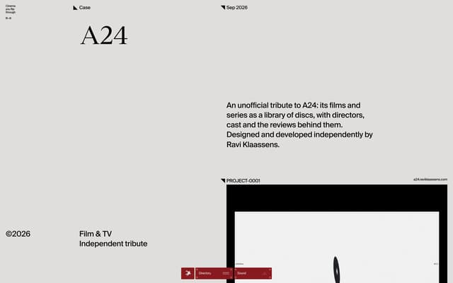 Brutalist Navigation Overlay on a24.raviklaassens.com