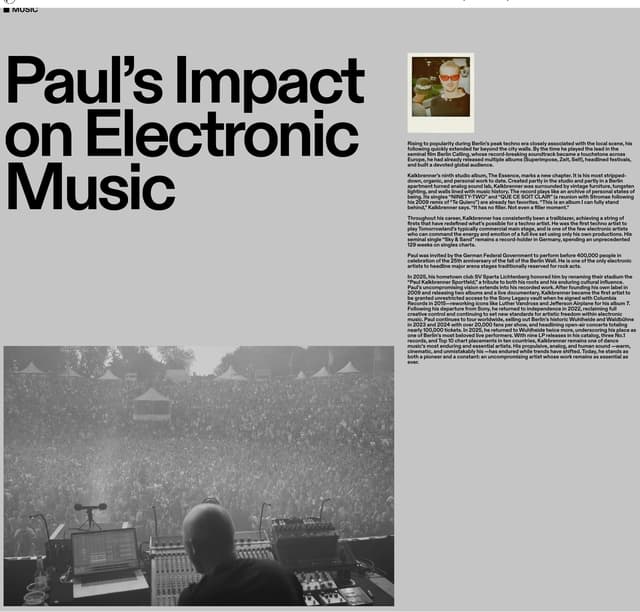 Grey editorial with massive headline contrast on paulkalkbrenner.net