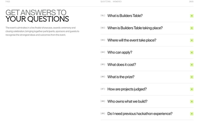 Swiss-Grid FAQ with Monospace Accents on builderstable.net