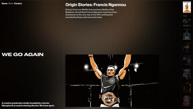 Asymmetric three-column case study with vertical thumbnail navigation on we-go-again.com