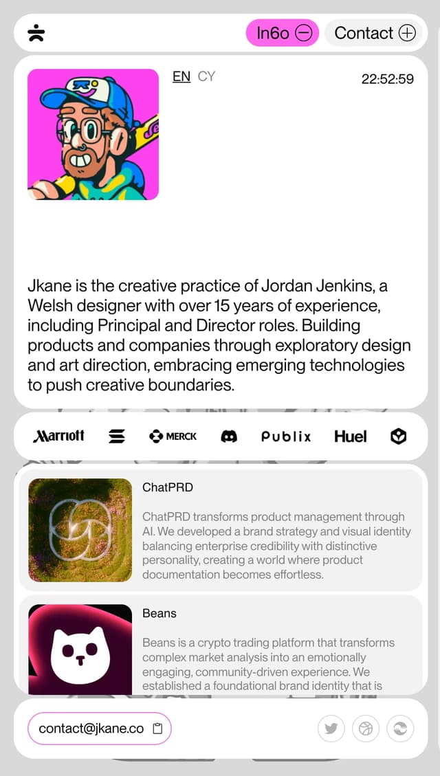 Project cards in info sidebar on jkane.co