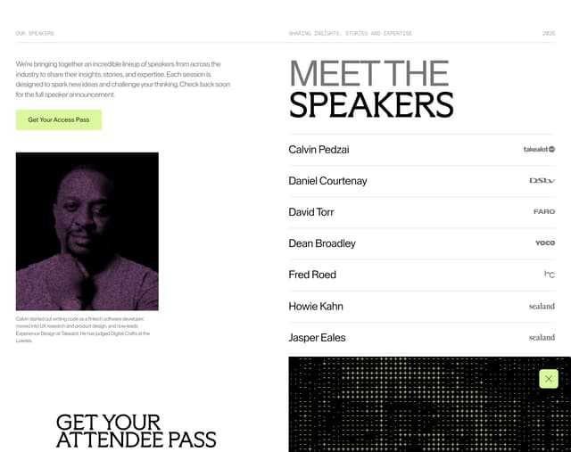 Speakers List with Hover-Activated Bio Panel on builderstable.net
