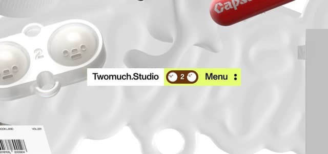 Floating Menu with Yellow Accent on twomuch.studio