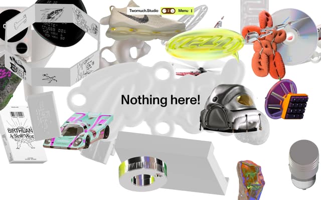 3D Maximalist 404 Page on twomuch.studio