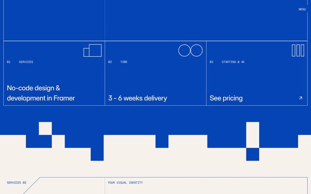 Blueprint grid with pixel staircase on huehaus.design