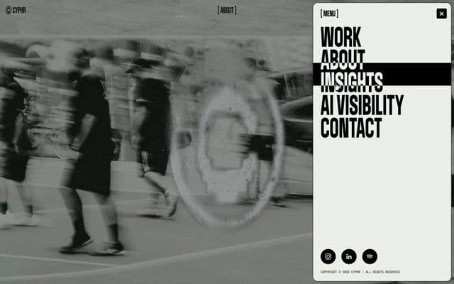 Page transition with sliding 'from TO to' page names on a black wipe on cyphr.studio