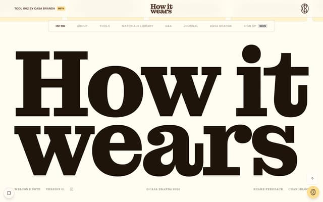 Massive "How It Wears" Display Type on tools.casabranda.com