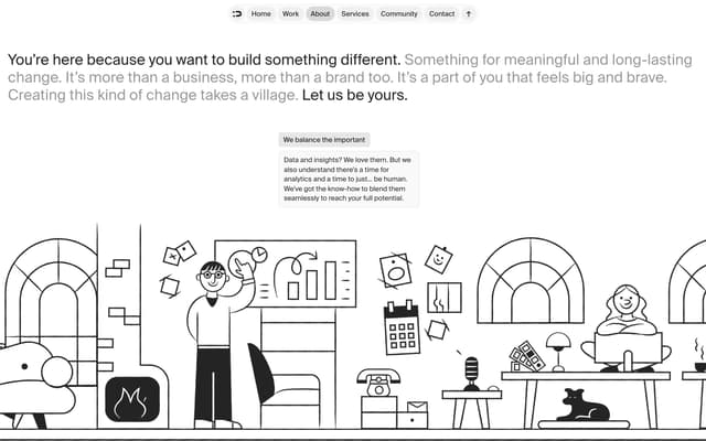 Scroll-driven value reveal with illustrations on andhuman.co