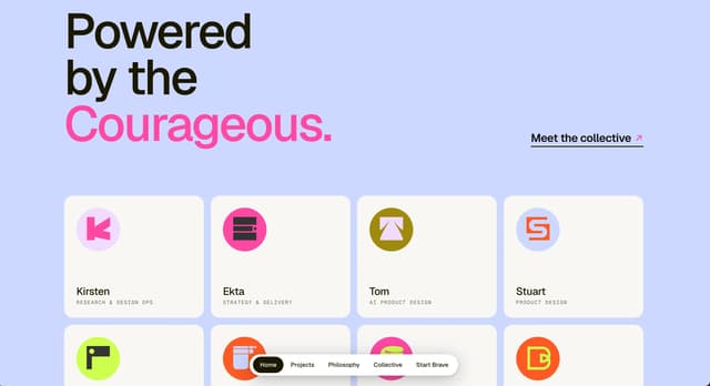 Team grid with oversized typography and abstract avatars on drasa.uk