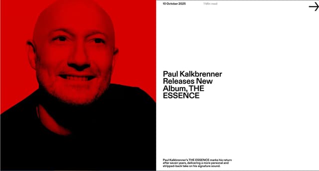 Split-layout news card with duotone photo on paulkalkbrenner.net