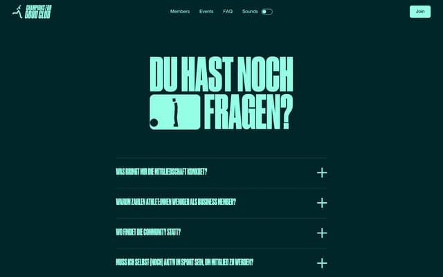 FAQ with integrated question mark graphic on champions4good.club
