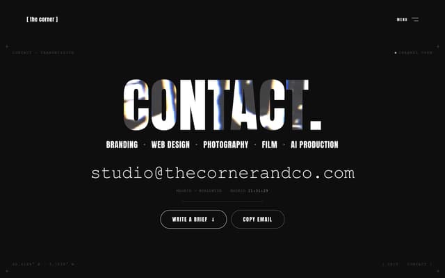 Chrome-Textured Contact Hero on thecornerandco.com