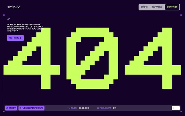 Interactive 404 Game Page on 1minus1.com
