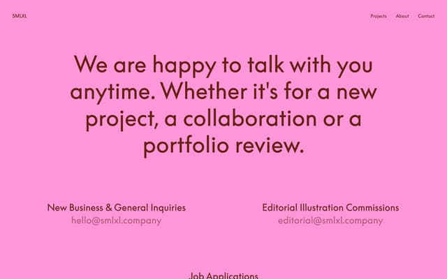 Pink contact page, no form on smlxl.company