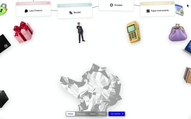 Crumpled paper ball unfolds into the FAQ sheet on scroll on agentcard.com