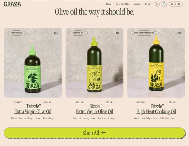 Olive Oil Product Grid on graza.co