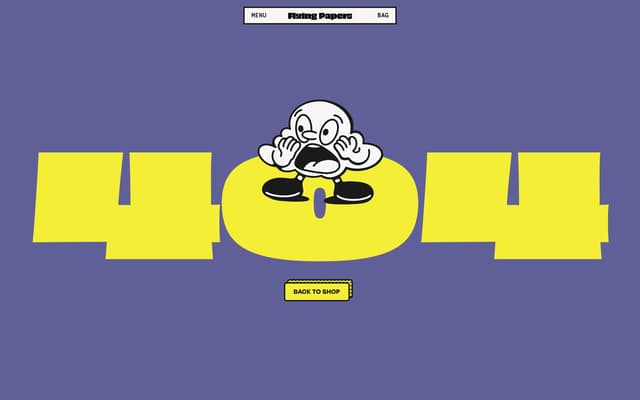 404 Page — Panicked Character Over Jagged 404 on flyingpapers.com