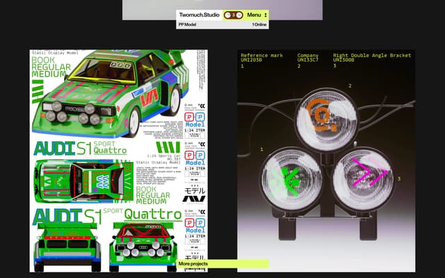 Full-Width 3D Sprue Showcase on twomuch.studio